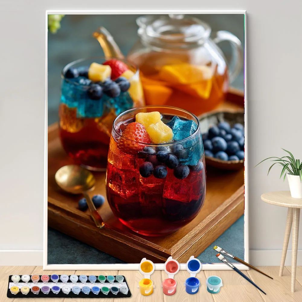 Malen nach Zahlen 40x50cm Sets: Eisgetränk mit Beeren – Bild nach Zahlen für Heimdekoration, handgemaltes DIY-Geschenk