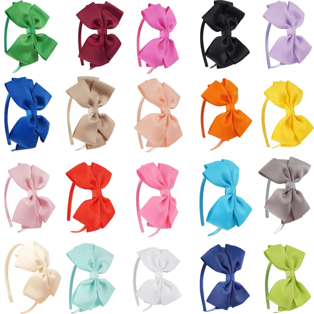 20 Solid Color Bows Hairbands Wide Large Bownot Ribbon Hair Hoop Bands For Baby Girls Kids Children's Hair Accessories Hairbands
