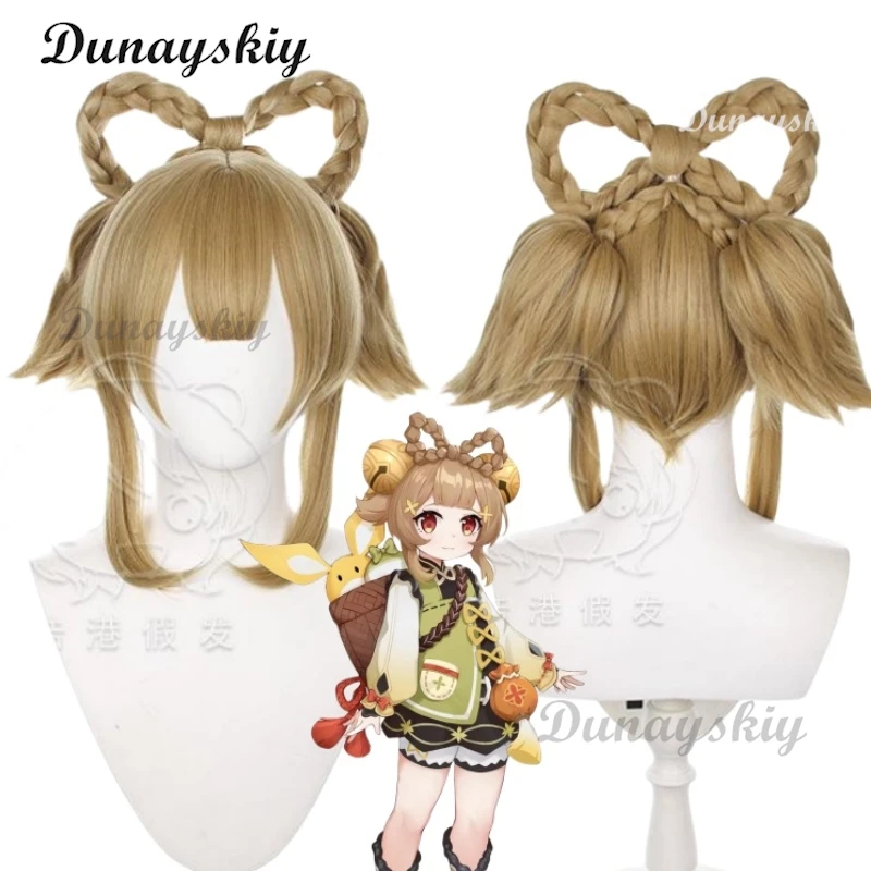 Yaoyao Косплей Парик Игра Genshin Impact 40 см Аниме Парики Термостойкие Синтетические Волосы Аксессуары Для Хэллоуина