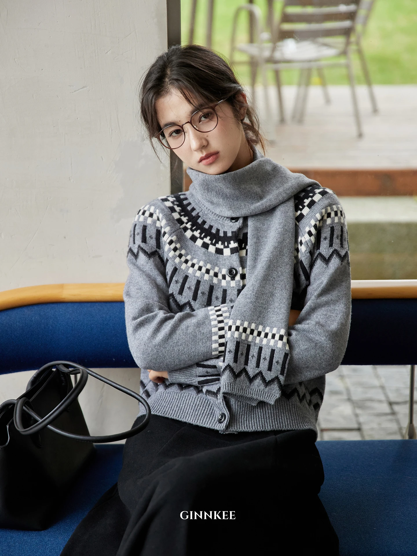 

Вязаный кардиган Ginnkee из смеси шерсти, круглый зимний свитер Ne Fair Isle с узором и шарфом, повседневный женский K...