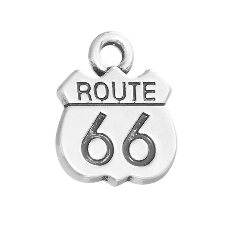 

RAINXTAR Double Side Vintage American The Mother Road Route 66 Alloy Jewelry Charms 50pcs AAC102