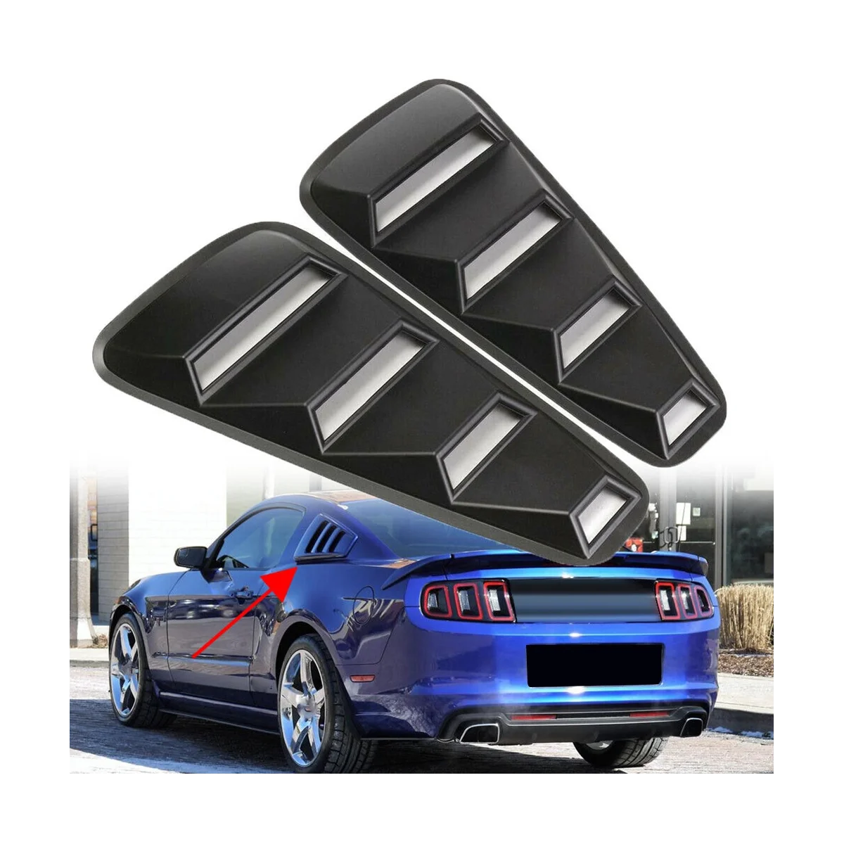 Blakc 1/4 Rear Side Vent Quarter Window Louver Shutter Cover Trim for 2005-2014 Ford Mustang