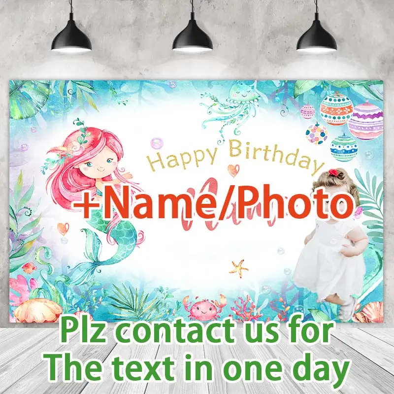 Under The Sea-Mermaid Party Backdrops Girl Birthday Photography Cake Smash Light Green Background Shoot Customize Name Photo