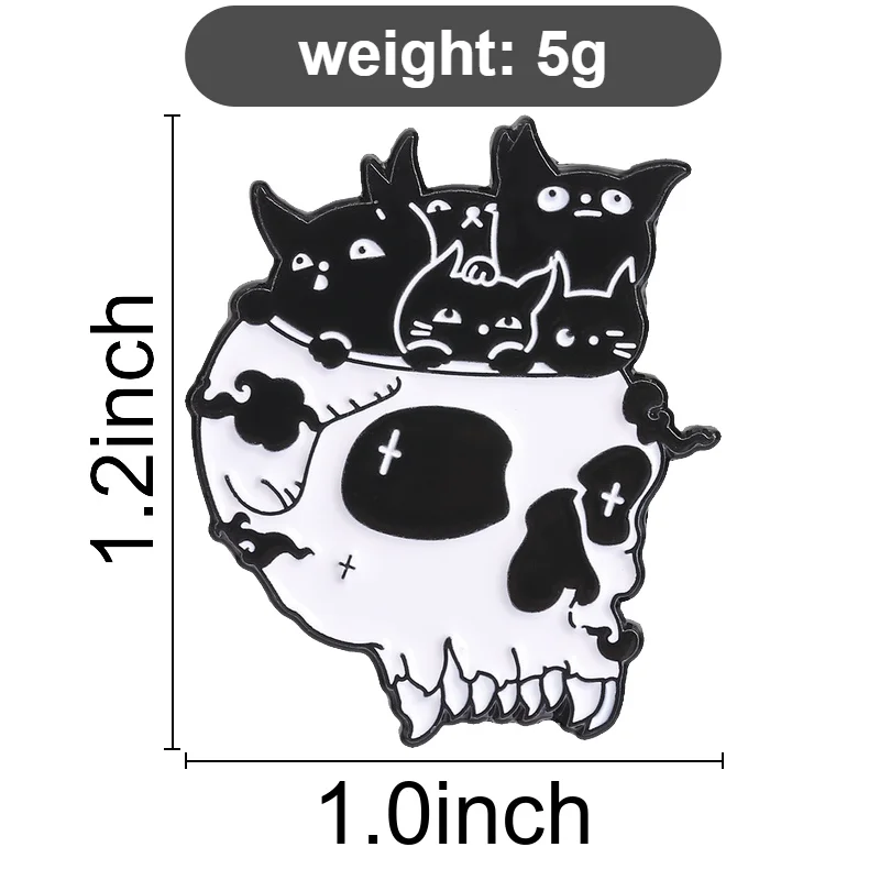 Totenkopf Schwarze Katzen Abzeichen Emaille-Pins Gotische Todeskatzen Pilz-Broschen Gruselige Tiere Halloween-Accessoires Deko-Geschenke – Detail 5