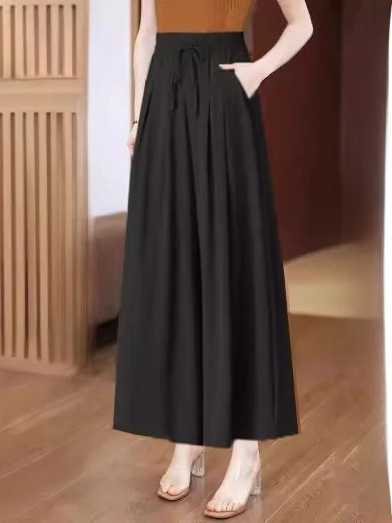 Summer Thin Wide Leg Pants Women's Slimming Breathable Casual Skirt Mid-aged And Elderly Popular High-waisted Loose Fit