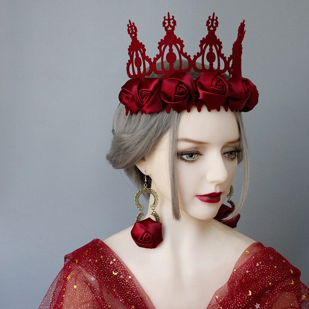 

Red Felt Crown Headband Wedding Bridal Flower Garland Hair Wreath Headdress for Stage Cosplay Birthday Party