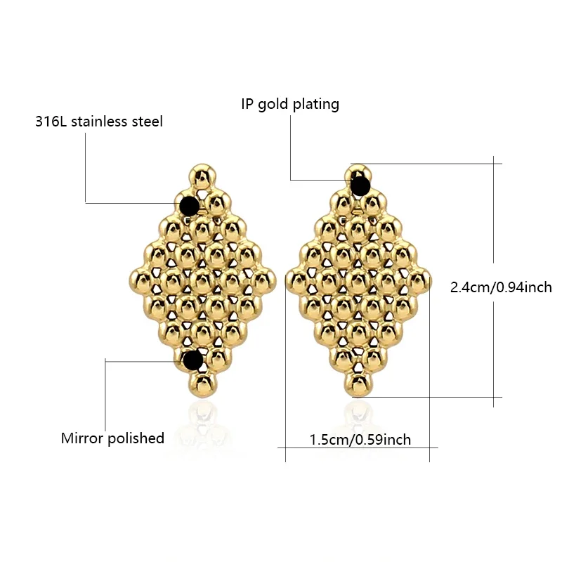 Stainless Steel Waterproof Rhombic Stud Earrings Women Elegant 18K Gold Plated Minimalist Bead Earring Statement Jewelry New