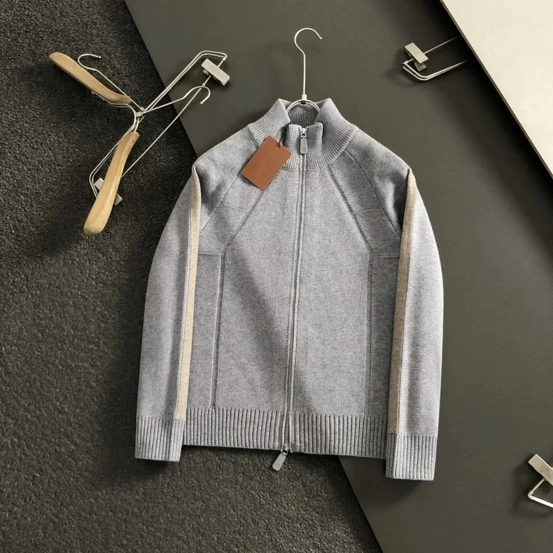 

Теплый вязаный повседневный мужской свитер, пальто, осень-зима, новый цвет, Blo, сращивание, для бизнеса, для отдыха, универсальный воротник-стойка, Z...