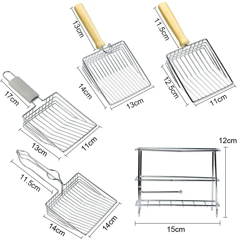 Metal Cat Litter Shovel Stainless Steel Sifting Kitten Toilet Cleaning Tool Portable Long Handled Cat Manure Shovel Pet Supplies