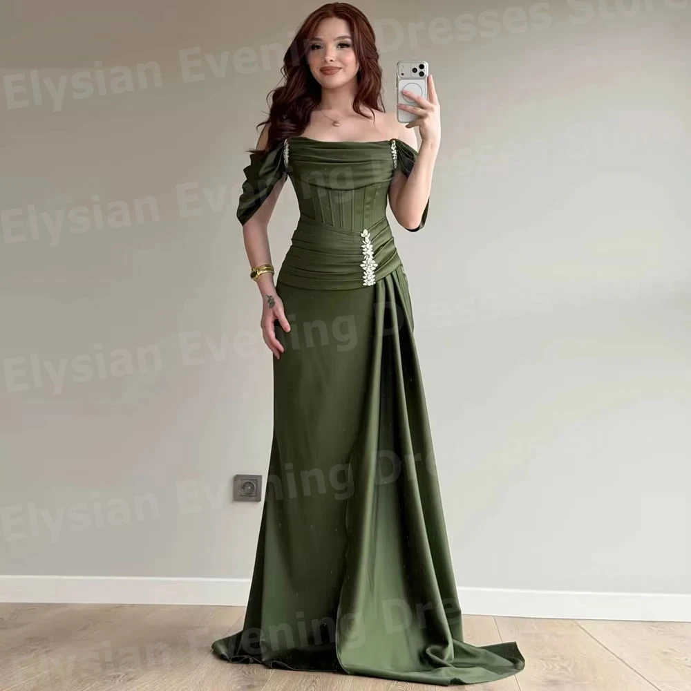 Einfache schulterfreie Meerjungfrauen-Abendkleider für Damen, maßgeschneiderte Robe De Soirée, Ballkleider, perlenbesetzte formelle Partykleider für Damen