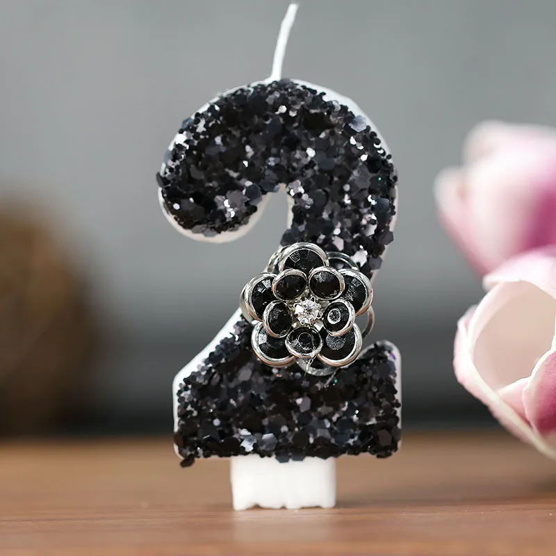 Birthday Number 2 Candles Black shiny rose Candles for Birthday Cakes Large Candle for Wedding Baby Showers Party Decoration