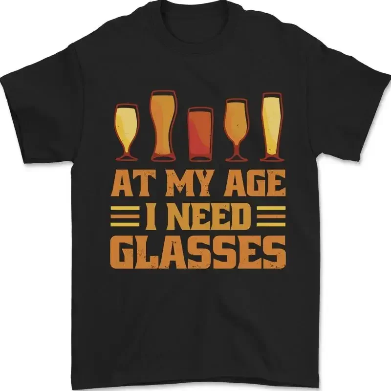 Beer Glasses Funny Alcohol Old Age Mens T-Shirt 100% Cotton