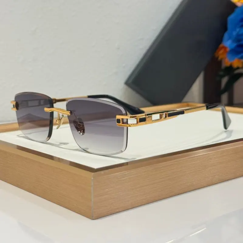 Luxury Rimless Pilot Sunglasses Men Women Gold Alloy and Acetate Temple  Designer Eyewear MODEL 02256 SIZE 57-17-145
