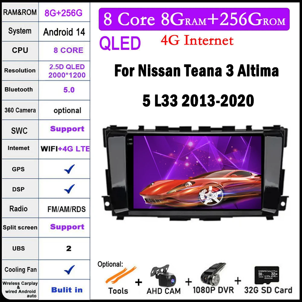 

Android 14 For Nissan Teana 3 Altima 5 L33 2013-2020 Car GPS Radio Multimedia Video Player GPS Navigation