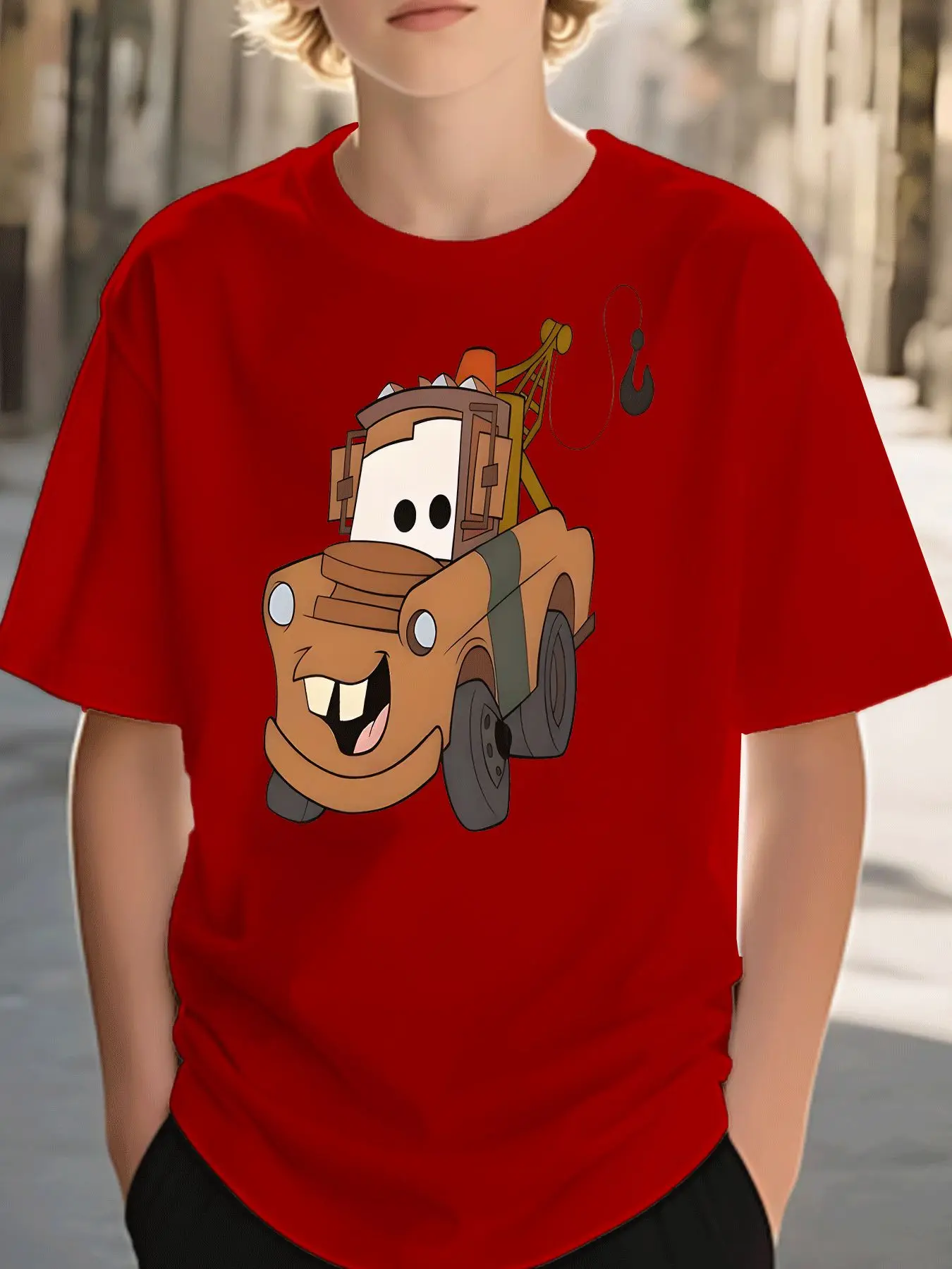 Children's Summer Top Classic Casual Trailer Cartoon Printed T-shirt Holiday Gift Daily Wear Street Style Parent Child Clothing