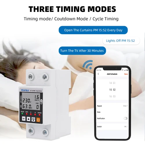 Imagen 2 del producto 63A TUYA WiFi inteligente fuga de tierra sobre bajo voltaje Protector relé dispositivo interruptor disyuntor energía kWh medidor vida inteligente