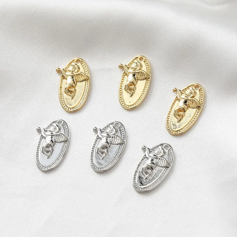 4PCS 14k Gold Plated Elliptical Angel Cupid Necklace Pendant Jewelry Findings and Charms DIY  Earrings Supplies Components