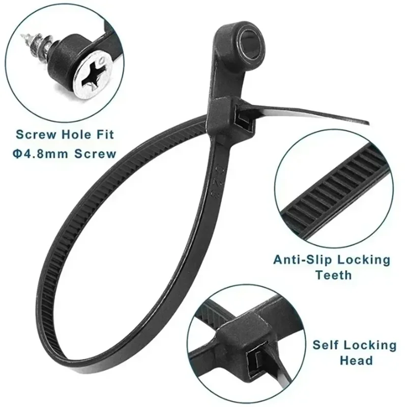 

FAST-300Pcs Screw Hole Cable Ties Reusable Fixed Nylon Cable Ties Self-Locking Cord Tie Straps Fastening Loop Durable Easy Insta