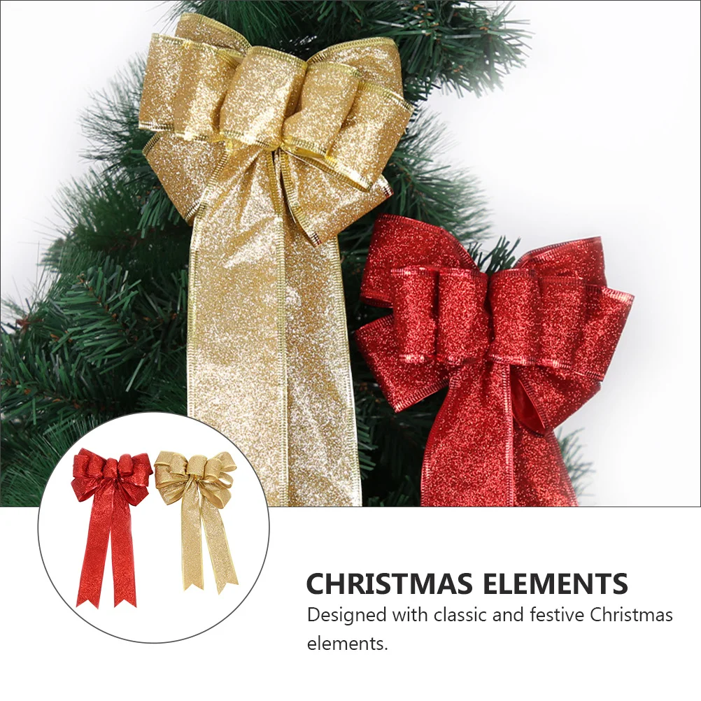 

1Pair Red Golden Christmas Bowknots Glitter Cloth Material Tree Decoration Gift Wrap Home Party Garden Table Festive Ornament