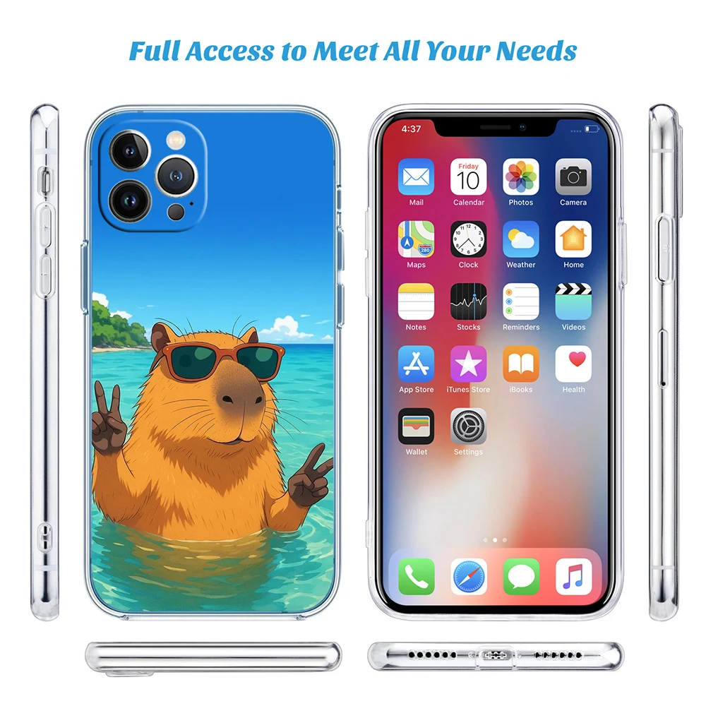 Cartoon  Capybara Cute Transparent Phone Case for Motorola G40 G04 G05 One Ace Action  Fusion Plus Hyper Macro Vision Zoom view 6