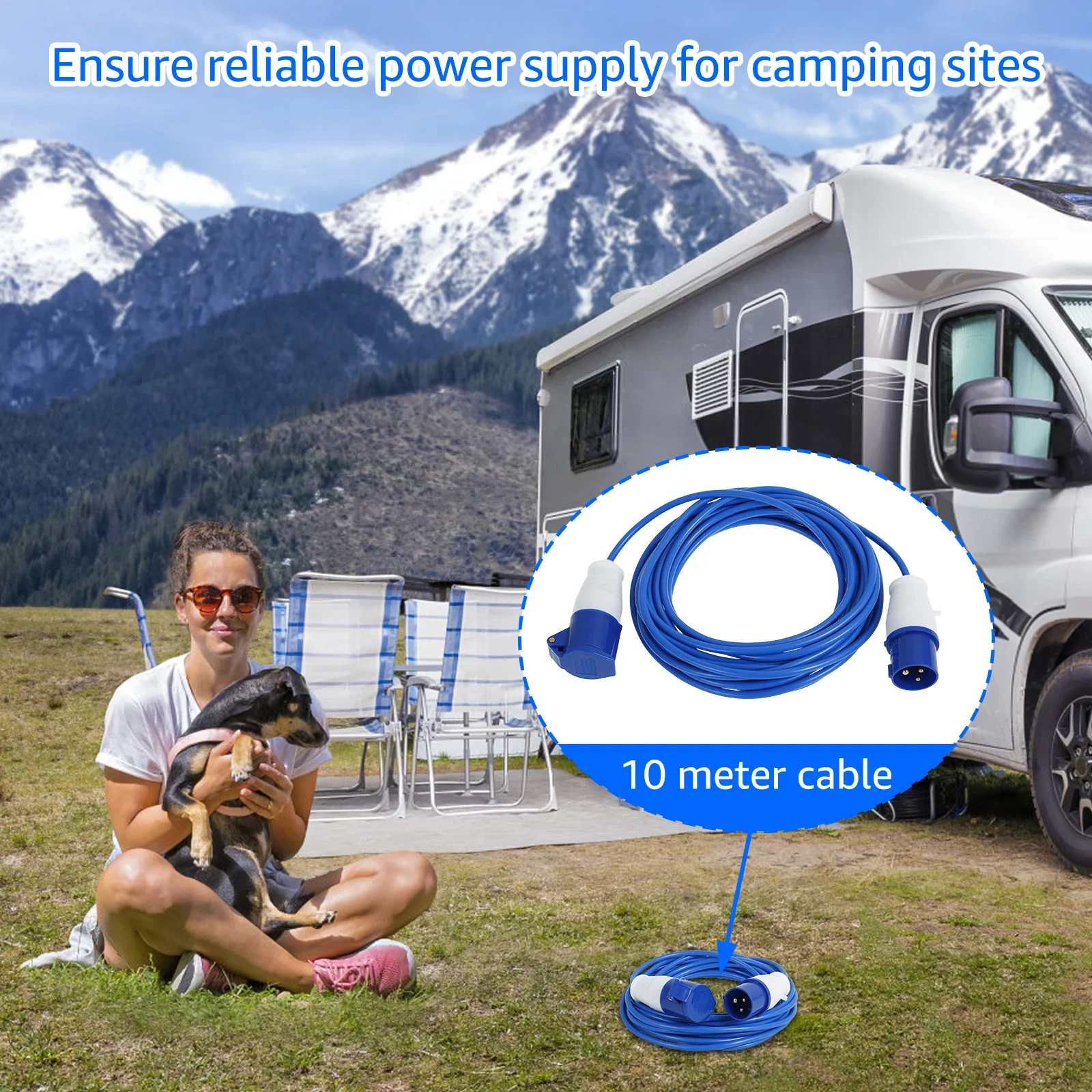 Camping Extension Cable Safe Reliable Rubber Extension Cord with Plug Versatile Sturdy Caravan Hook Up Cable for Outdoor Usage