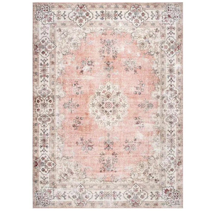 Pink Vintage Carpet for Living Room Washable Home Anti-skid Floor Mats American Style Rugs for Bedroom Decor Bedside Carpets