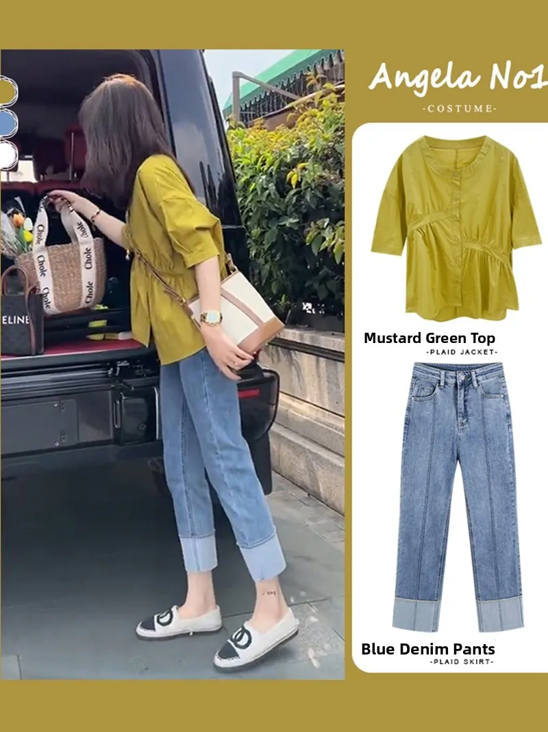 

Summer Women's Faion Set ort Sve Two-Piece Suite Plump Hong Kong Sle Lady Streetwear Maturi High-End Feeling Polye...