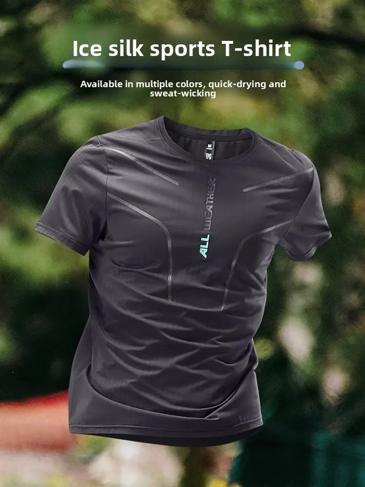 

Qui Dry Ice Silk Men's T-irt Summer Lightweight ort Sve Spor Top for Running And Training