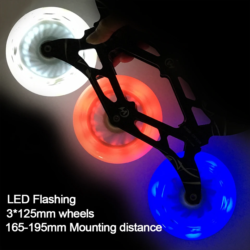 

3X125mm Skates Frame 85A Flash Led Wheel ILQ-11 Bearing Inline Speed Skating base Marathon Racing Fit For 165-195mm Boots