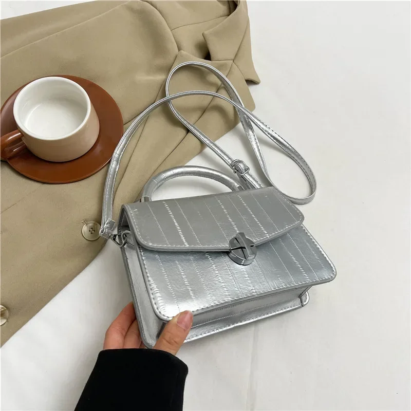 Premium texture silver eel pattern small square niche simple underarm bag fashionable and elegant messenger bag