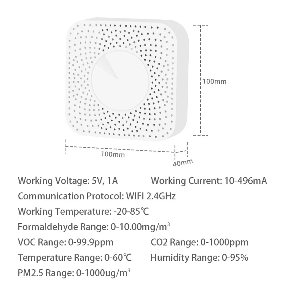 Tuya WiFi Smart Air Box Detector Air Quality Monitor Air Housekeeper PM2.5/Formaldehyde/VOC/CO2/Temperature/Humidity Detector