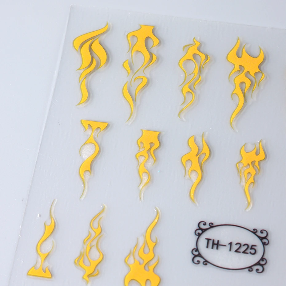 2Pcs Fire Flame Nail Stickers Gold Red Torch Light cursore autoadesivo linee a righe decalcomanie per unghie Manicure Decor accessori fai da te