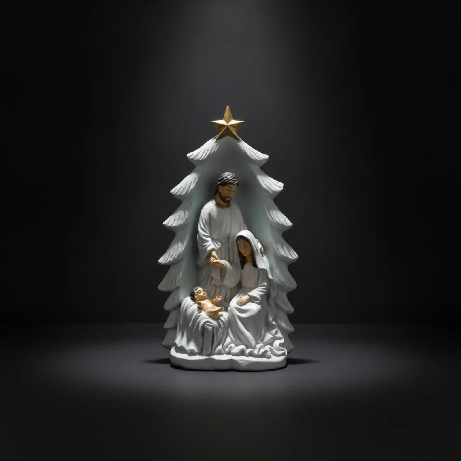 Family Figurine Featuring a Sculpted Fir Freestanding Family of 3 Figurines