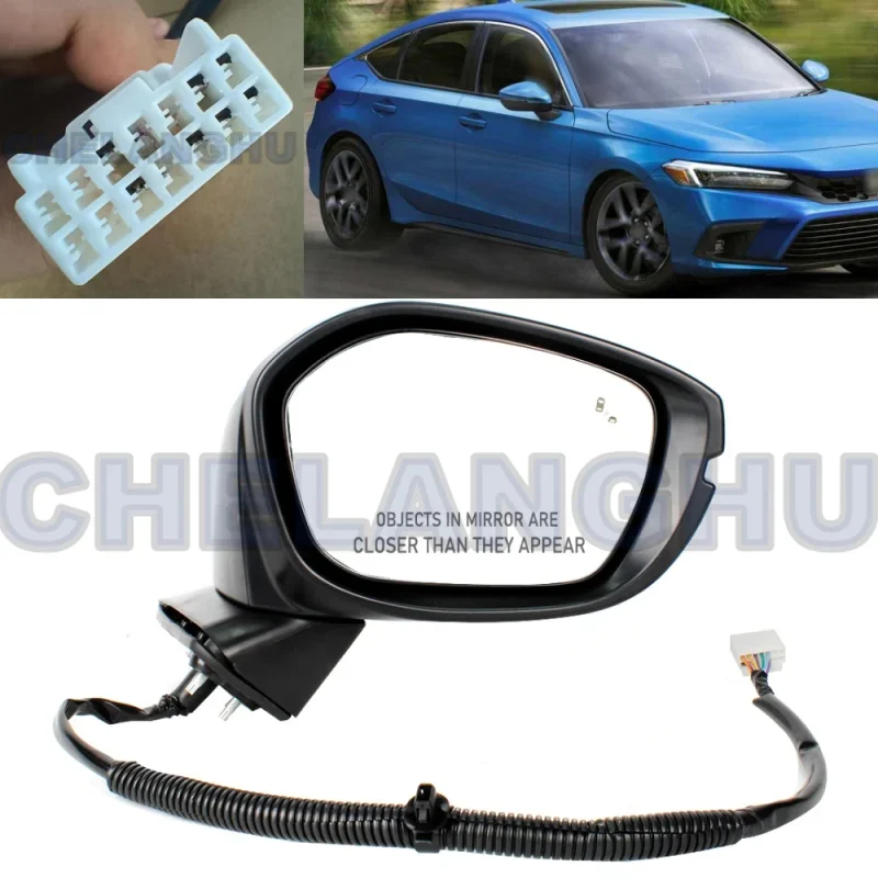 

Mirror Assembly For Honda Civic 2022 2023 US version Right Side 7 Pins Blue Painted Heated Power Adjust Blind Spot Turn Light