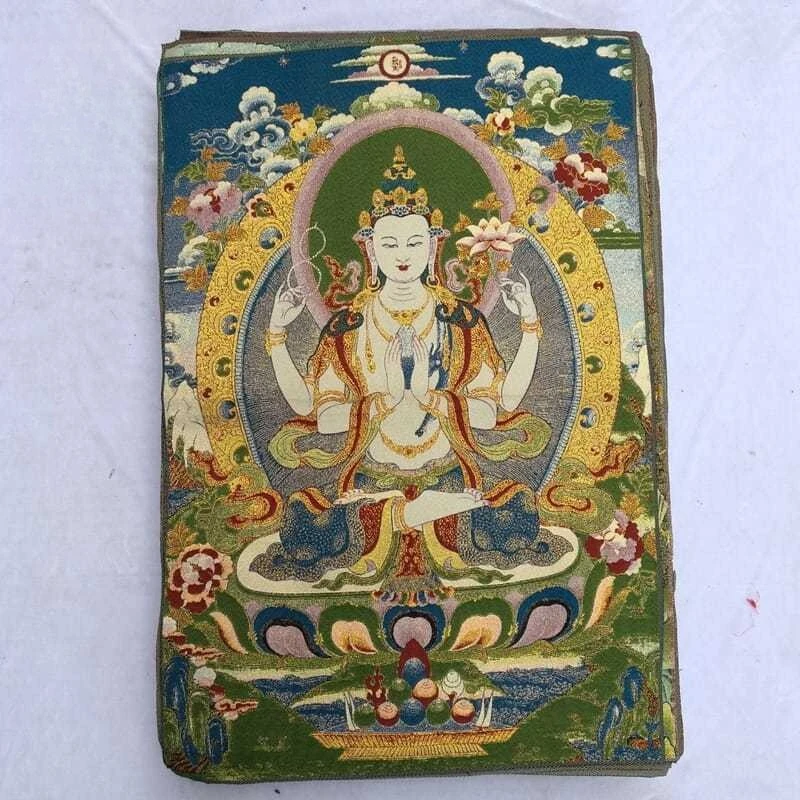 Tibet Tibetan Cloth Silk Blue four-armed avalokitesvara Thangka Tangka Embroidery Painting