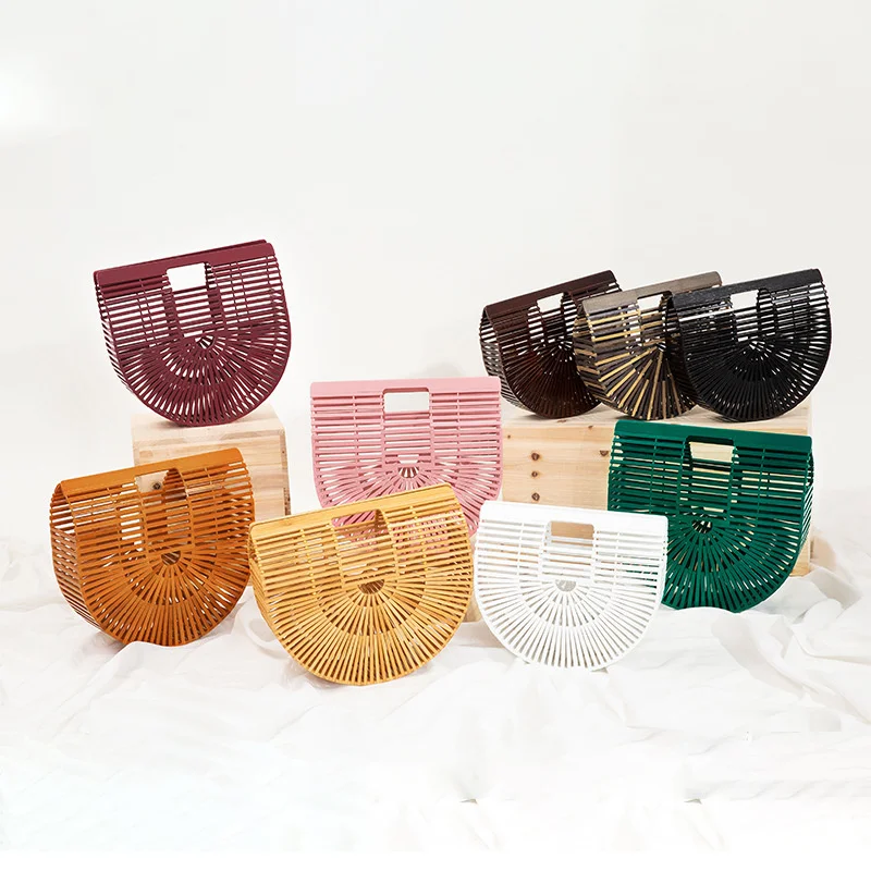 

Designer Summer Vacation Handbags Hollow Out Leisure Basket Beach Bags for Women Boho Eco Bamboo Slice Strip Holiday Bags