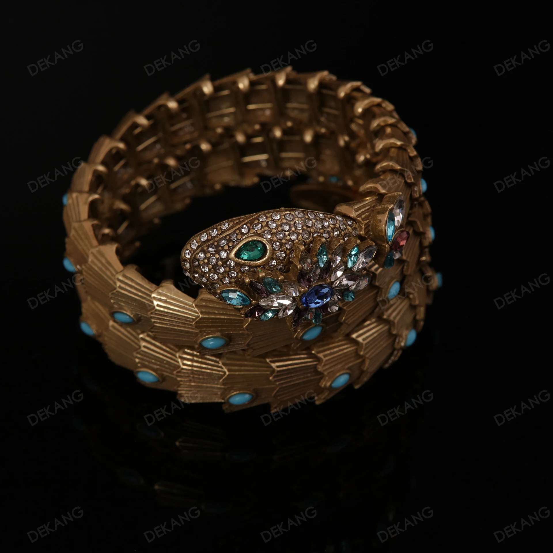 Copper-Plated Vintage Gold Snake-Shaped Full Diamond Bracelet