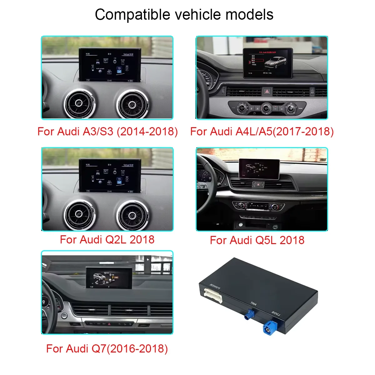 BONROAD Wireless CarPlay Android Auto Adapter for Audi Audi A3 S3 A4L A5 Q2L Q7 Q5L 8V Bluetooth Navigation Airplay Mirror Link