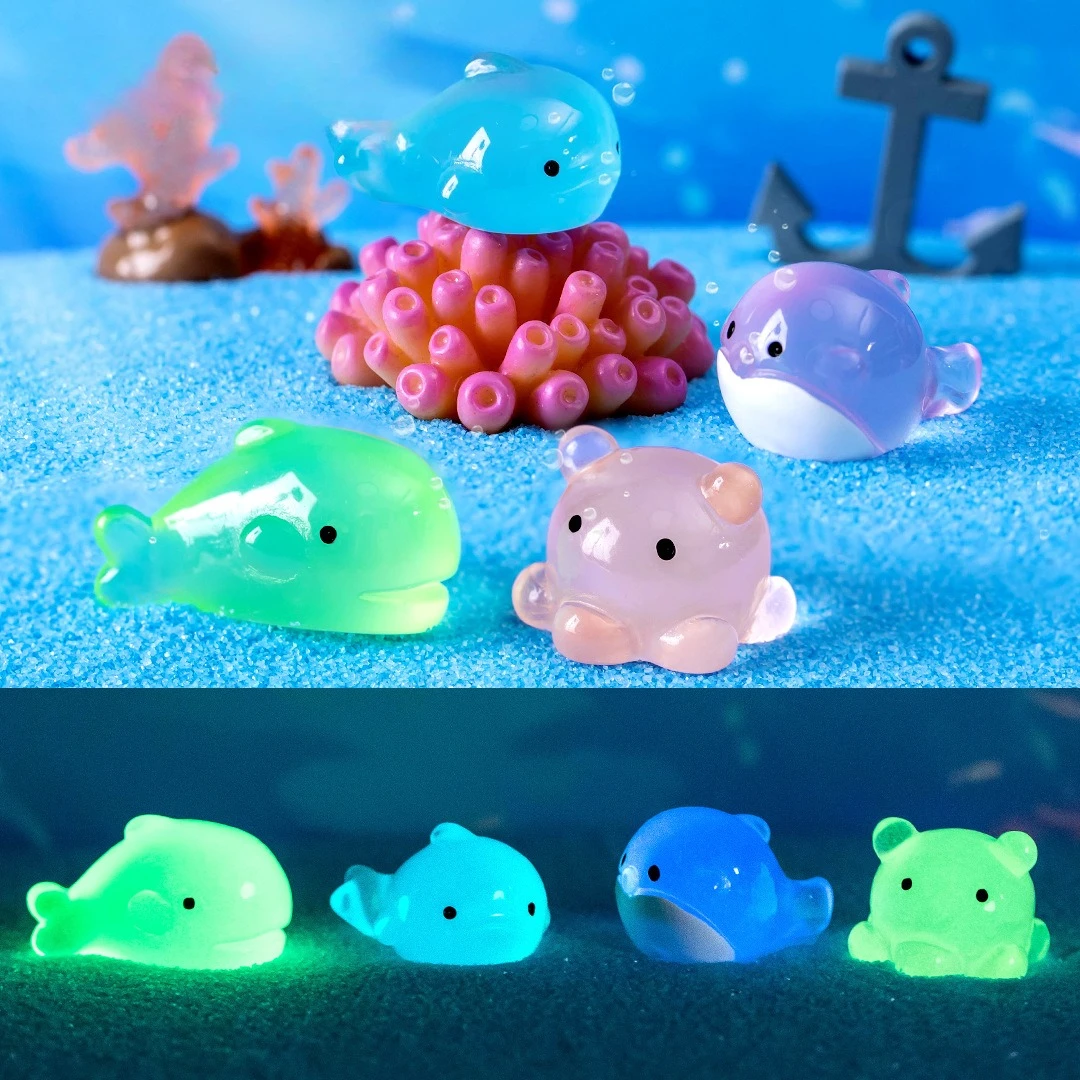 20pcs Kawaii Luminous Mini Resin Cute Glowing Whale Octopus Marine Animal At Night Marine Animal Ornament Fairy Garden DIY Decor