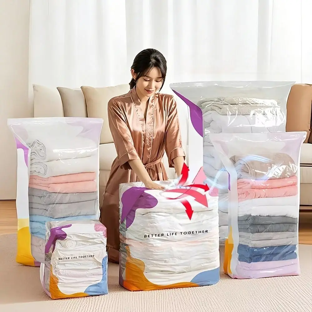 No Pump Vacuum Storage Bags Large Capacity Dust-proof Seal Compression Bag Press & Seal Space Saving Clothes Blankets Organizer