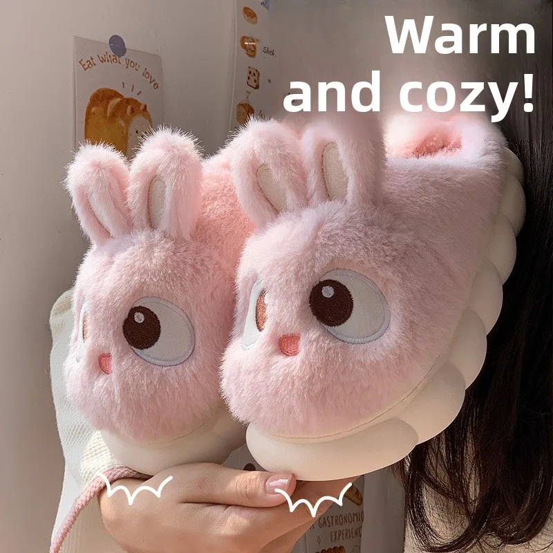 Women's cotton slippers winter indoor home warm and velvet household parent-child wool cotton shoes women wear outside winter view 3