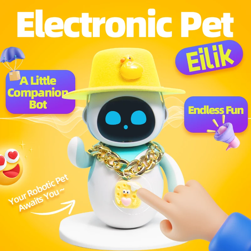 Eilik robot Pets,with Costume accessories Set ,sun hat and necklace  ，Desert Coating Version with Exclusive Monster Shooter Game