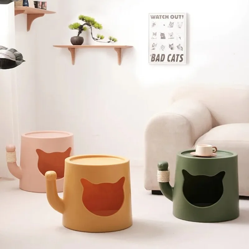 Semi-Enclosed Cat Nest Table round Plastic Balcony Multi-Use Sofa Side Table Pet Bed Or Decorative Accent