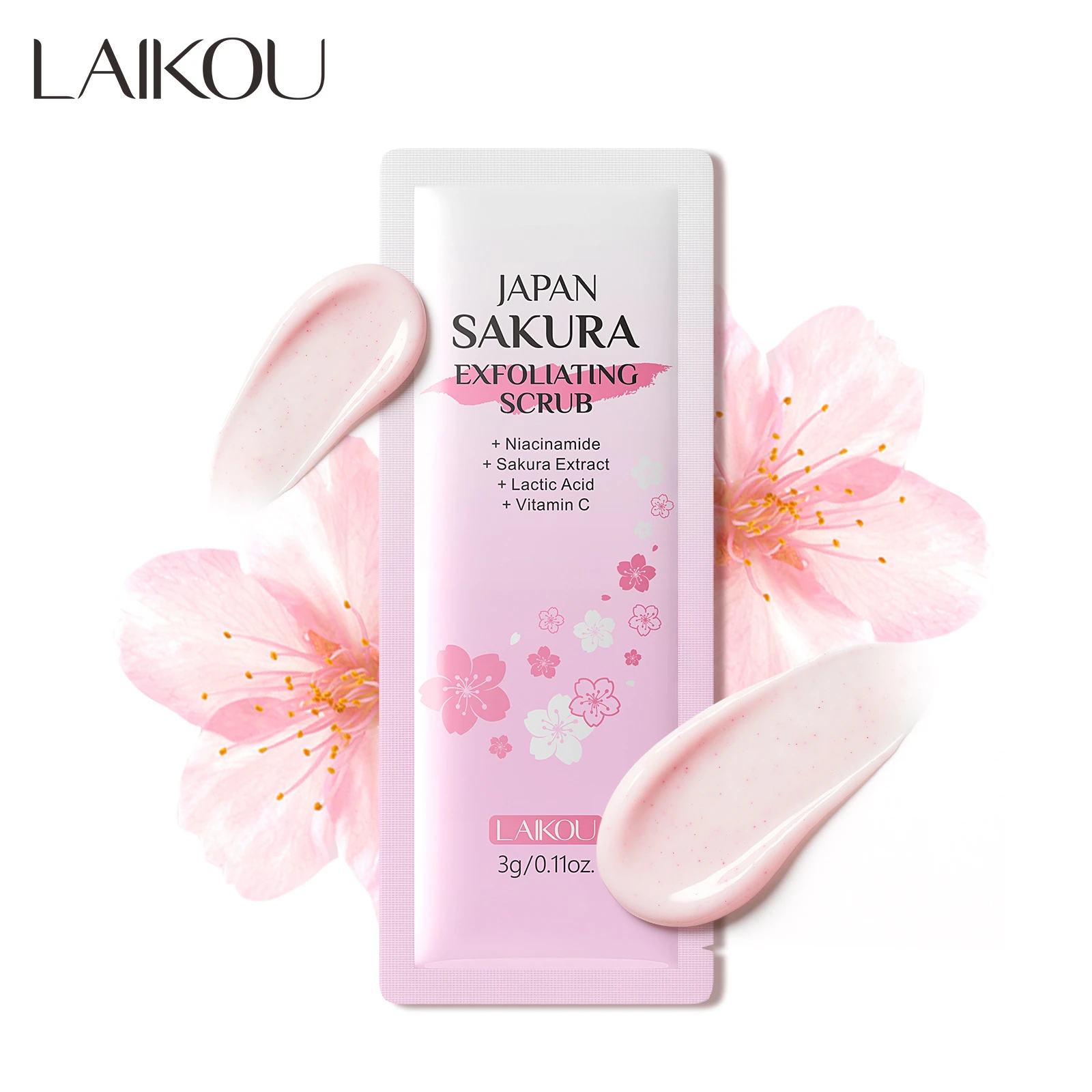 

LAIKOU Sakura Face Scrub 10Pcs 3g Portable Travel Size Exfoliating Dead Skin Deep Clean Hydrating Brighten Skin Care Products