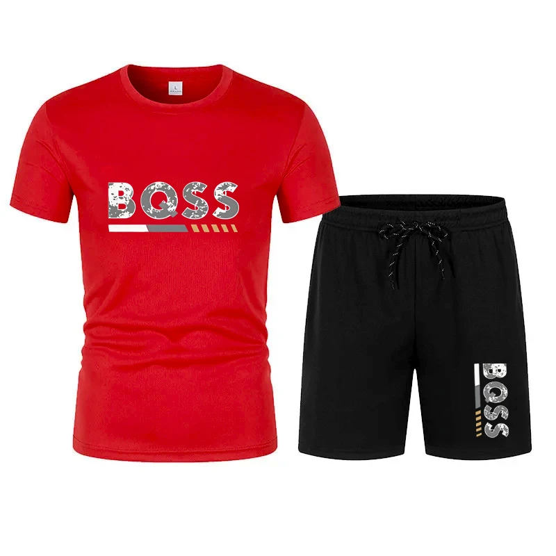 Conjunto deportivo de verano de manga corta para hombre, conjunto de dos piezas, conjunto deportivo de verano de secado rápido para hombre, camiseta de manga corta de malla transpirable y