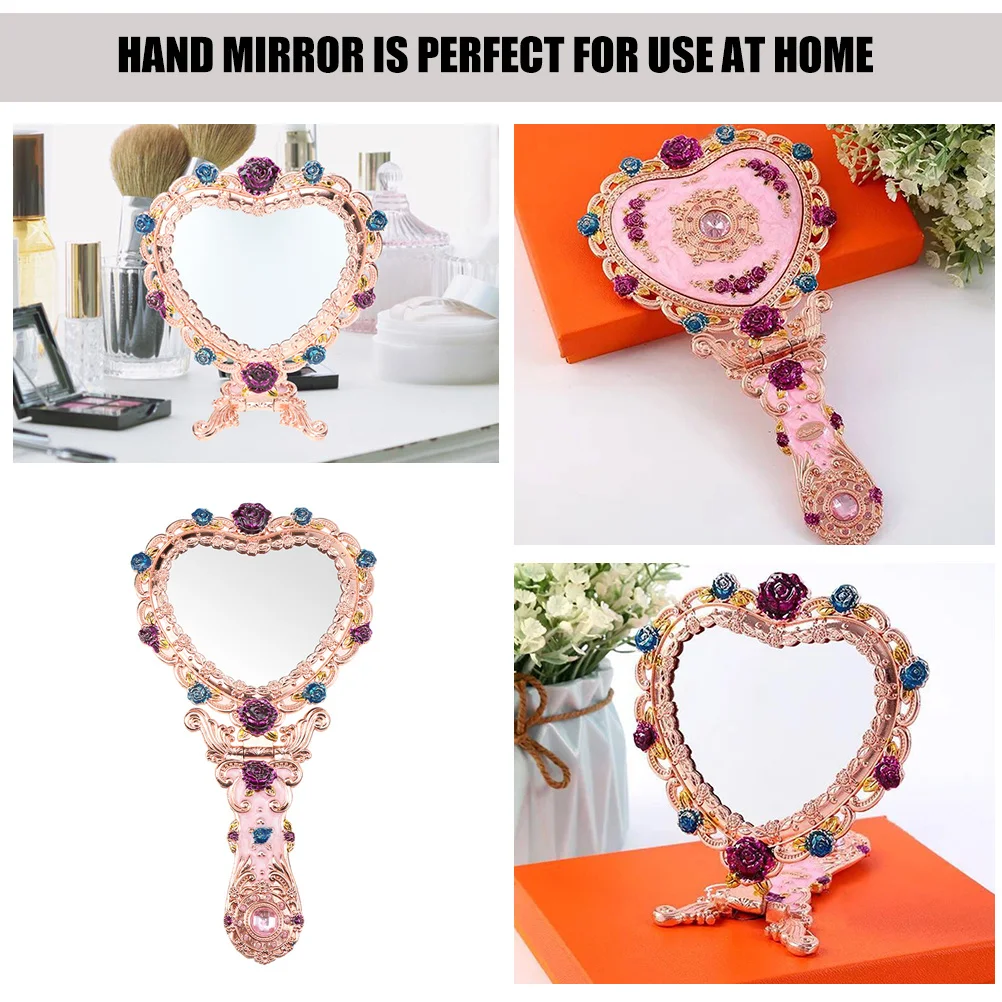 مرآة زينة محمولة على شكل مكياج على الطراز الأوروبي للنساء، مرايا كلاسيكية ذات سطح عالي الوضوح