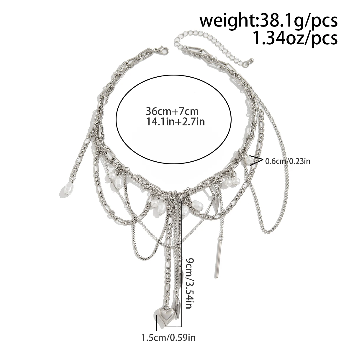 Ingemark Multilayer Tassel Love Heart Pendant Choker Necklace for Women Trend Punk Silver Color Metal Chain Party Jewelry Gift