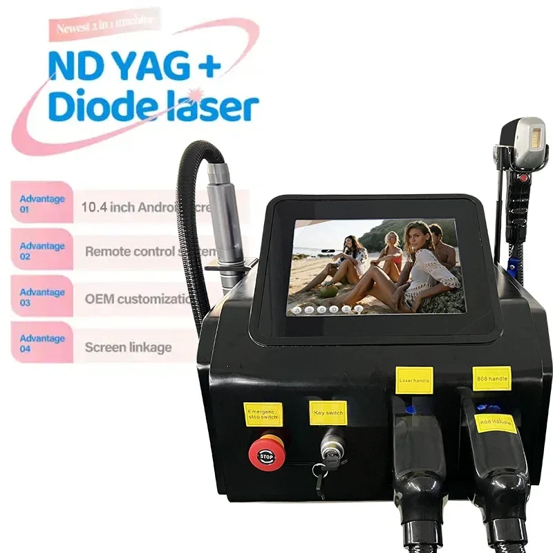 Mesin Penghilang Bulu Laser Dioda 2 in 1 808nm 755 808 1064 nm untuk Mesin Penghilang Bulu Cepat Laser Penghilang Tato ND YAG