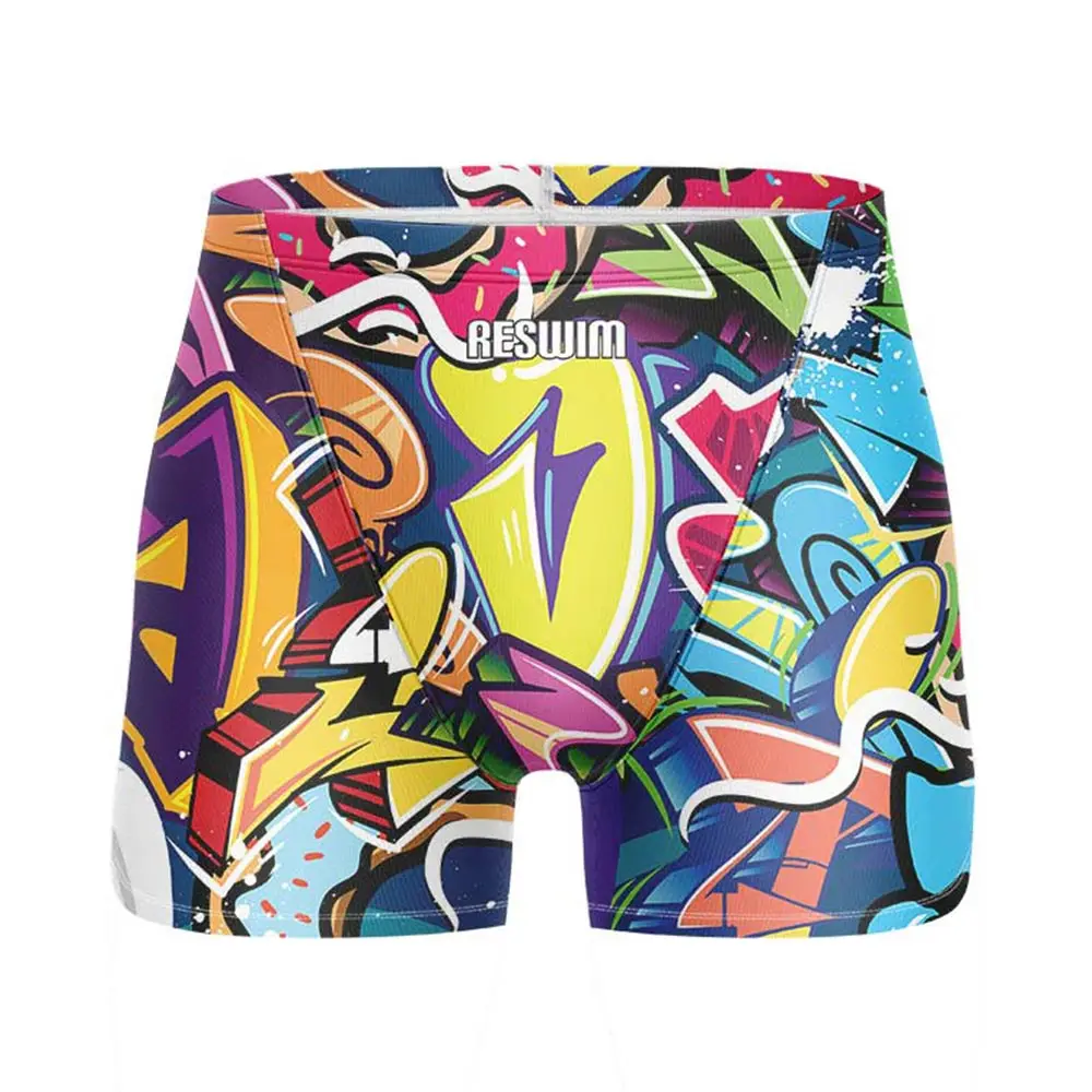 

Summer Men's Swimwear Printing Tight Shorts Beach Swimming Trunks Sports Training Pants Quick Dry Diving Surfing Jammer Swimsuit