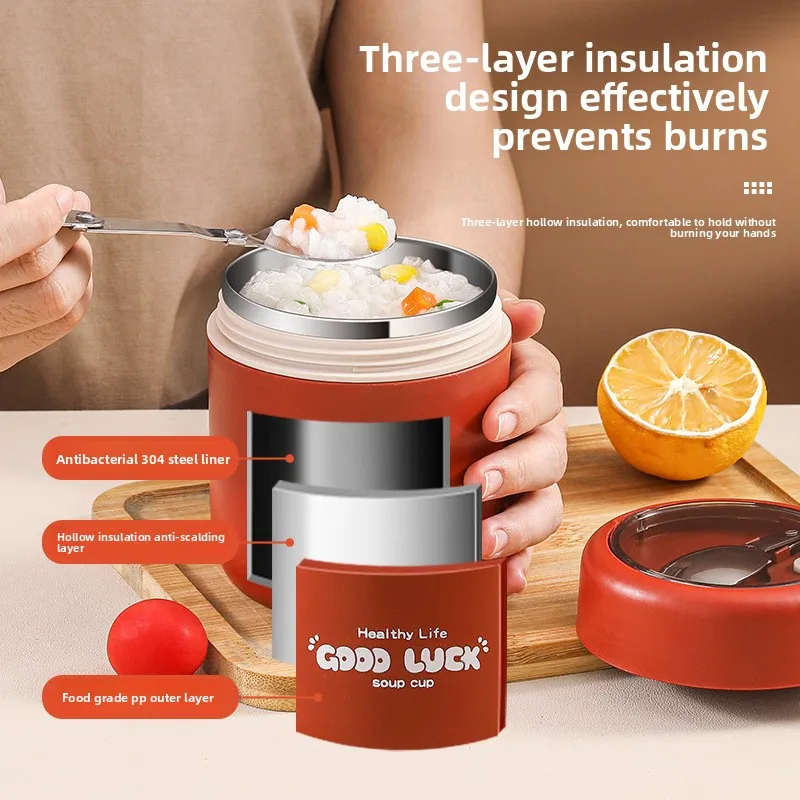 Stainless Steel Soup Cups Thermal Lunch Box Food Thermos Container with Spoon Insulated Bento Lunch Box for School Office